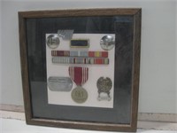8.5"x 8.5" Framed Vintage Military Items Shown