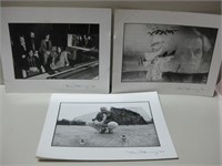 Three Vintage 15"x 11.5" Photo Cards W/Signature
