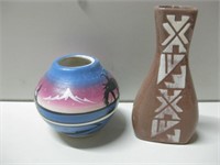Pair Southwest Pottery Vase & Pot Tallest 5"