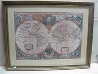 37"x 29" Framed Old World Geographical Globe Print
