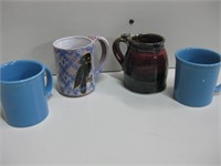 Two Fiesta Ware Mugs & Two Ceramic Mugs Shown