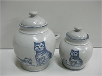 Pair Takahashi Pottery Jars W/Lids Tallest 6.5"