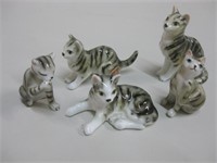 Five Porcelain Cat Figurines Tallest 2"