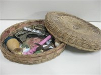 8"x 6.5"x 1.5" Woven Basket W/Junk Drawer Finds