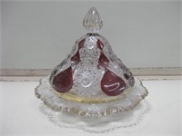 7.5"x 6" Vintage Krys-Tol Ruby Accented Glass Dish