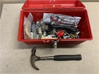 RED TOOL BOX WITH MISC ITEMS