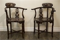 Pair of Rosewood Inlaid Corner Chairs