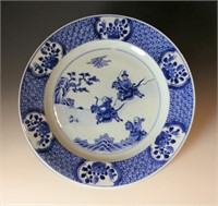 Blue and White Export Style “Rabbit Hunting” Plate