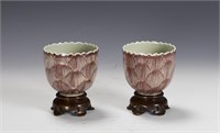 Pair of  Copper Red Lotus Form Cup