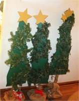 Three Lighted Wooden Christmas Trees
