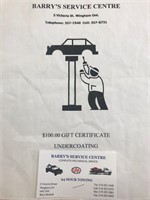 $100 Gift Certificate for Vehicle Undercoating