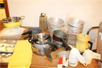 Lot of Kitchen Items Measuring Cups Pots Pans