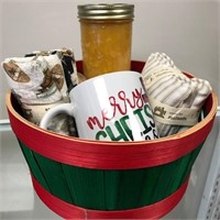 Christmas Gift Basket - Mug, Jam, Dish Cloths, etc