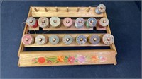 Vintage Thread Holder Wooden With Spools