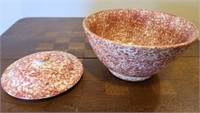 2-Piece Red Spongeware Bowl and Lid