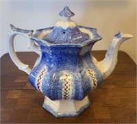 Early Hand Painted Spongeware Teapot
