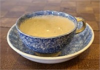 Blue Spongeware Cup with Saucer