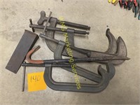 4 Large C Clamps and Prybar
