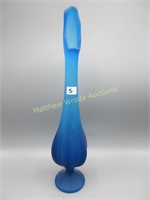 Fenton 15" blue satin ribbed vase
