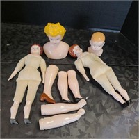 Porcelain Dolls with Cloth Bodies and Doll Parts