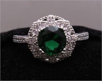 1ct Round Cut Halo Emerald Evening Ring