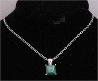 2ct. Genuine Emerald Solitaire Necklace