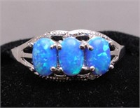 Created Blue Opal & Diamond Anniversary Ring