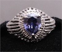 Pear Cut Genuine Tanzanite Diamond Ring