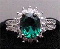3.01ct. Oval Cut Created Emerald Dinner Ring