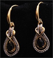 Pear Cut Genuine Sapphire & Diamond Earrings