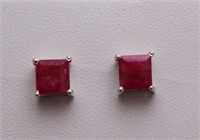 4ct. Princess Cut Genuine Ruby Solitaire Earrings
