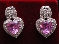 4ct. Created Pink Sapphire Heart Earrings