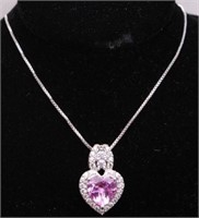 Matching Created Pink Sapphire Heart Necklace