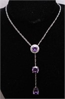 3ct. Created 3 Stone Amethyst Estate Necklace