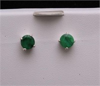 4ct. Round Cut Genuine Emerald Solitaire Earrings