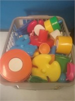 Tub of kitty craft and other plastic toys