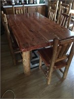 Cedar Log Dining Table + (6) Chairs