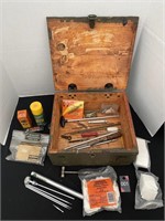 Wood Ammo Box & Gun Cleaning Tools