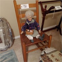 Rush Bottom Rocking Chair with doll