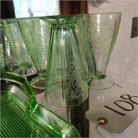 Green Depression Glass Water Goblets