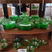 Green Depression Glass shelf