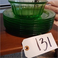 Green Depression Glass Plates and Bowl