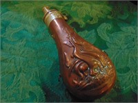 ornate copper measuring powder flask