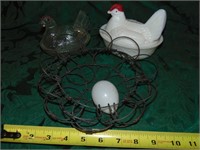 (2) Hens on nest & Small Egg Basket