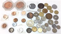 ASSORTED U.S & FOREIGN COINS, 2 ASTRONAUT COINS