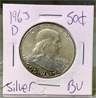1963D Silver Ben Franklin half Dollar