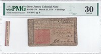 NEW JERSEY JOHN HART 6 SHILLINGS COLONIAL NOTE