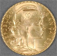 1911 FRENCH 20 FRANC ROOSTER GOLD COIN
