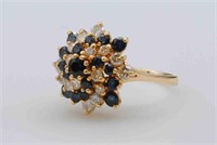 14K DIAMOND & SAPPHIRE CLUSTER RING