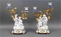 PAIR (20THC.) FRENCH BISQUE FIGURAL CANDELABRAS
